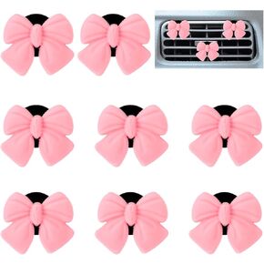 Pink Car Air Freshener Vent Clip Bows, 8pcs Cute Girly Car Decor Accessories, Air Conditioning Outlet Clip Pink, Interior Aesthetic Decorations Stuff for Women Girl, Cars Inter Decor for Gift