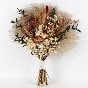 Natural Dried Flower Bouquet, 17" Dried Flowers for Vase Bohemian Style Dried Flower Arrangements Pampas Grass Gerbera Babysbreath Eucalyptus Boho Decor Flowers Bouquet for Home Wedding