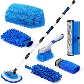 62" Car Wash Brush with Long Handle,Scratch-Free Soft Bristles,Complete Vehicle Cleaning Kit for Cars, Trucks & RVs,Includes Wheel Brush, Windshield Squeegee & Microfiber Mitt