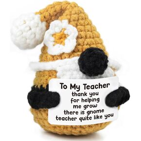 Teacher Gnome Gifts-Cute Teacher Appreciation Gift, Thank You Present for Educators, 'Thanks for Helping Me Grow' - Unique & Adorable Classroom Gift for Teachers Handmade Crochet Gnome Doll
