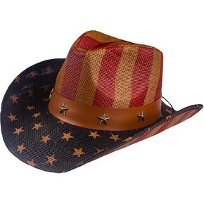 Evankin American Flag Hat, USA Western Cowboy Hat on July 4th, Straw Weaving Star,Summer Sunhat for Men and Women
