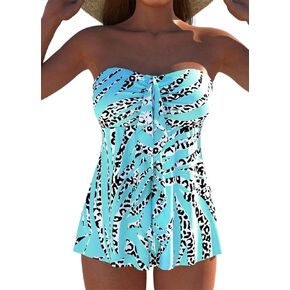 ROSEWE Two Piece Tankini Bathing Suits for Women, Removable Halter Flyaway Swimsuits, Bandeau Top with Briefs