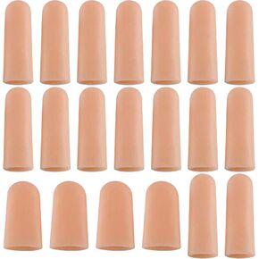 PAGOW 20 Pcs Gel Finger Cots, Silicone Finger Protector Support, Finger Caps Finger Sleeves Thumb Protector Covers for Finger Cracking Trigger Finger Arthritis Pain Relief (16 Long+4 Short, Beige)