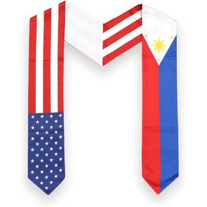 USA And Philippines Flag Graduation Stole, Satin Embroidery Graduation Sash for International Students, 72 Inch Length.