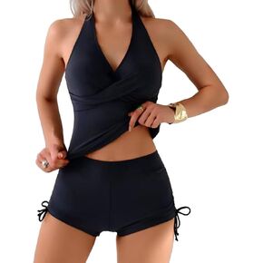 Tankini Swimsuits for Women Tummy Control Two Piece Bathing Suits Adjustable Drawstring Shorts Crisscross Swimsuit