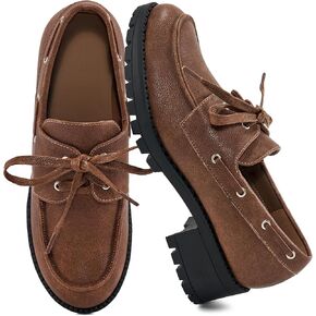 Ablanczoom Oxford Shoes for Women Loafers: Lace Up Women's Platform Chunky Loafers with Lug Sole Dress Shoes for Work Business
