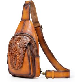 NIUCUNZH Genuine Leather Sling Bag Crocodile Flap Crossbody Purse Cross Shoulder Body Bags for Travel Everyday Carry Brown
