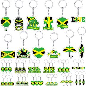 36 Pcs Jamaican Flag Souvenirs Keychains Bulk Jamaica Independence Day 1962 Party Favors Jamaican Themed Party Supplies Decorations Gifts for Jamaica Festival Heritage Culture Day