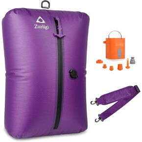 Zurligi Vacuum Bags for Travel with Pump, Vacuum Compression Bag with Adjustable Shoulder Strap, IP67 Reusable Vacuum Packing Cubes for Luggage, Backpack, Suitcase, Yoga, Swim, Beach (1PC+Purple)