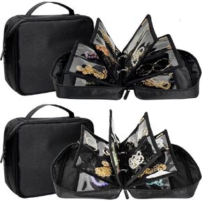 2 PCS Travel Jewelry Organizer Cases,Small Jewelry Bags with Clear Zipper Velvet Pouches for Traveling