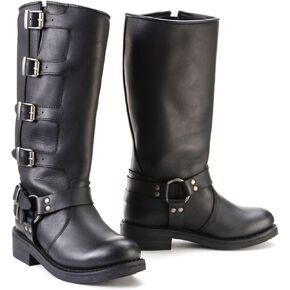 Milwaukee Leather MBL9346 Women's Tall Black Leather Harness Motorcycle Rider Boots w/Adjustable Straps - 8.5