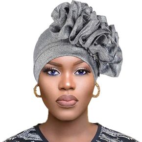 Woeoe Beanie Cap Head Wrap Black Flower Turban Pre-Tied Floral Stretchy Head Scarf for Women Girls