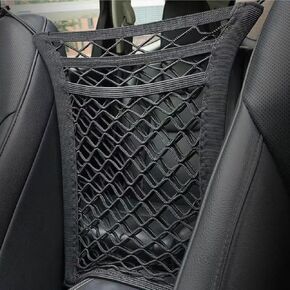 Universal Car Mesh Organizer Stretchable,Car Seat Back Storage Net Bag,Driver Storage Netting Pouch,Barrier of Backseat Pet Kids (Two Pockets)