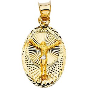 14k REAL Two Tone Gold Religious Jesus Stamp Charm Pendant
