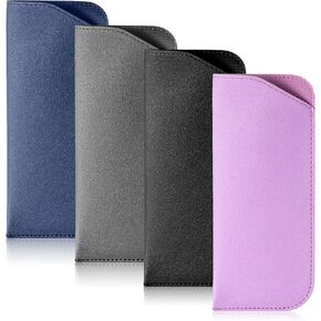 4 Pack Soft Leather Glasses Case, 7x3 Inch Glasses Case Soft, PU Leather Eyeglass Cases, Sunglasses Bag for Women Men Travel