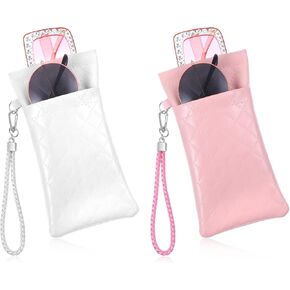2 PCS علبة نظارات مزدوجة ، علبة نظارات مزدوجة ناعمة ، وضرب حالات النظارات للنساء الرجال ، يسهل حملها مع حالات النظارات الشمسية الزوجي (الوردي والأبيض)