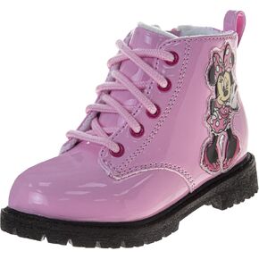 Disney Minnie Mouse Girls Dress Ankle Boots - Fashion Side Zipper Combat Shoes for Girls Size Toddler to Little Kids