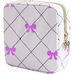Period Bag for Women - Cute Corduroy Sanitary Napkin Storage Bag with Bow Design | Period Pouch for Daily Use, Travel | Discreet Menstrual Pouch | Pad Bags for Period Holds Pads, Tampons