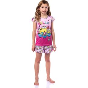 INTIMO Despicable Me Girls' Flower Bello! Minions Sleep Pajama Sleep Set Shorts (6-6x) Pink