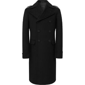 Mens Black Overcoat Wool & Cashmere Great Coat Long Double Breasted Heavy Warm Winter