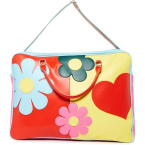 Dolls Kill Free Luv Nation Colorblock Giant Weekender Bag – Vegan Leather Travel Duffle with Heart & Peace Appliques - One Size