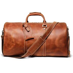 Mullis Mercantile Leather Weekender Bag ، وهو كلاسيكي مثالي للرجال. مثالي للإقامات بين عشية وضحاها ، والجلود الكاملة الحبوب ، وتصميم رجعية ، وصالة رياضية ، وسحاب YKK ، بني. (22 بوصة قديمة من الجلد الخمر)