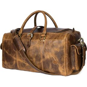 Aaron Vintage Leather Duffle Bag for Men, 35L Overnight Weekender Garment Duffel Bags for Travel, Urban Carry On Mens Weekend Bag for Traveling, Gym, Perfect Gift for Father's Day - Caramel