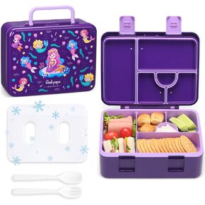 rockpapa 5 Compartment Bento Lunch Box with Ice Pack for Kids, Leak Proof, Dishwasher Safe, BPA Free Materials, 47oz Snack Bento Box with Utensils & Handle for Boys Girls Ages 3+ (Grey Trucks)