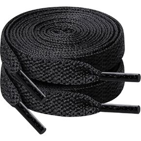 120cm/47inch Flat Shoe Laces for Sneakers, Sturdy Polyester with Non-Fray Tips, Ideal for Various Wear and Bags, Black