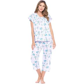 Casual Nights Women's Sleepwear Floral Top & Capri Pants Pajama Set Shirt with Printed Bottom Pjs