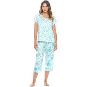 Casual Nights Women's Sleepwear Floral Top & Capri Pants Pajama Set Shirt with Printed Bottom Pjs in Saudi Arabia
