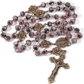 Catholic Rosary Necklace for Women Handcrafted Glass Bead Rosary with Gift Box Handmade Religious Jewelry for First Communion, Baptism