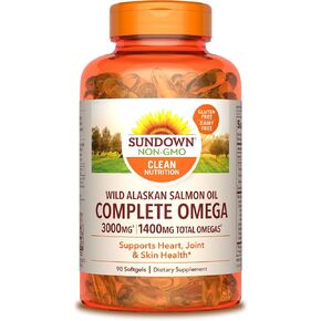 Sundown Complete Omega Wild Alaskan Salmon Oil ، ملحق زيت السمك ، 1400 ملغ من Omegas ، 90 ناعمة (قد تختلف العبوة)