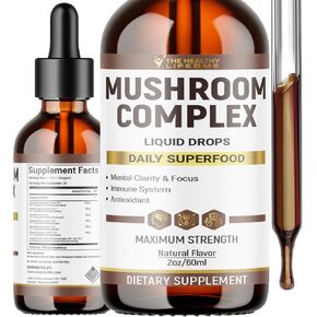 Liquid Mushroom Complex | Herbal Liquid Drops| Mushroom Supplement | Lion's Mane, Reishi, Shiitake, Chaga, Cordyceps, Coriolus Versicolor | NonGMO 2oz - 60 Day Supply