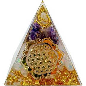 Orgone Pyramid with Healing Crystals and Healing Stones,Crystal Decor That Eliminates Negative Energy,Brings Good Luck, Including Amethyst& Citrine Crystal