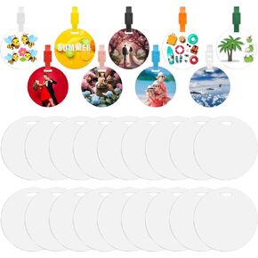 45 Pcs Sublimation Blanks Luggage Tag Round Bulk with 45 Color Straps, Double Sided Aluminum Suitcase Label Tag for DIY Business ID Card Holder, Travel Sports Pet Tags