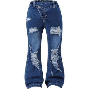 SweatyRocks Girl's Distressed Elastic High Waist Ripped Flared Jeans Denim Pants