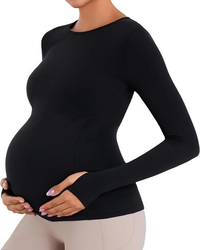 Sunzel Sunzfly Maternity Long Sleeve Shirts for Women, Pregnancy Clothes Tops with Crew Neck, Soft Athletic Yoga Casual Tee in Saudi Arabia