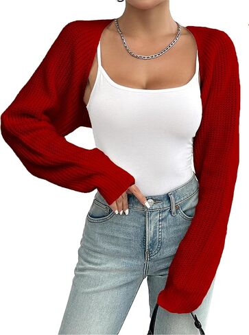 Women's Bolero Shrug Sweater Rib Knitted Long Sleeve Open Front Cropped Cardigan Y2K Tops in Saudi Arabia