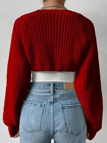 Women's Bolero Shrug Sweater Rib Knitted Long Sleeve Open Front Cropped Cardigan Y2K Tops in Saudi Arabia