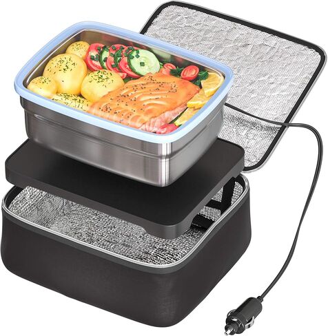 Skywin Portable Car Food Warmer with Vehicle Plug, Car Microwave Alternative, Mini Electric Heated Oven Lunch Box for Vehicle, Like Car, Truck, Includes Stainless Steel Container in Kuwait