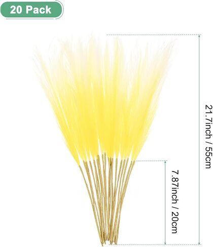 20-Pack Faux Pampas Grass 21.7 Inch/55cm Small Fake Fluffy Pampas Grass Decor Pampas Grass Branches Vase Filler for Home/Wedding/Vase/Office/Party [Yellow Gradient] in Saudi Arabia