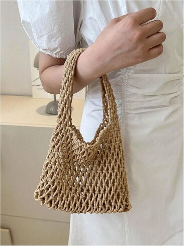 QWINEE Women's Crochet Clutch Purse Hollow Out Handbag Square Causal Beach Vacation Bag in Saudi Arabia