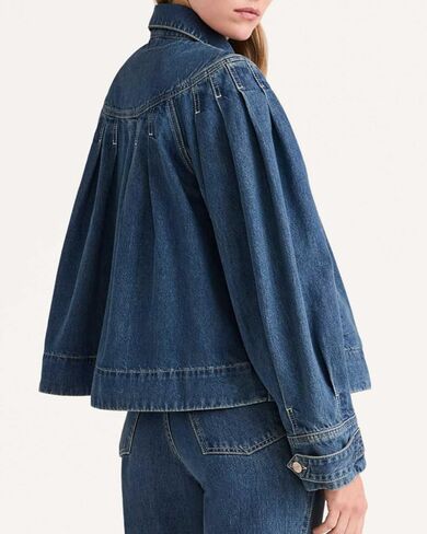 Womens Cropped Denim Jacket Long Sleeve Collared Button Down Pleated Jean Jckets with Pockets in Saudi Arabia
