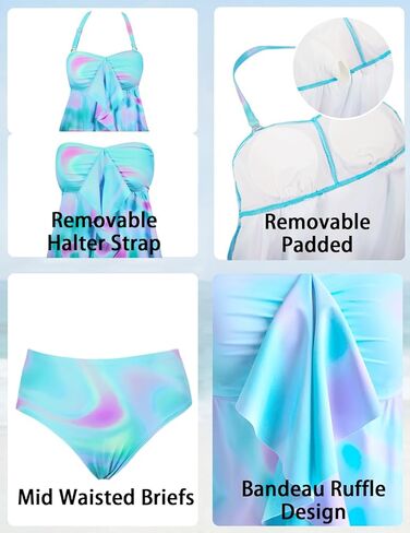 Rosewe من قطعتين من الدعاوى الاستحمام Tankini للنساء ، و Swimsuits Halter Flyaway القابلة للإزالة ، قمة Bandeau مع ملخصات in Kuwait