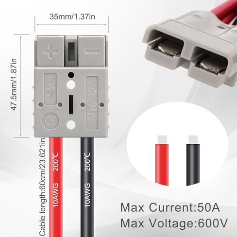Electric Forklift Charging Plug,Battery 1 to 2 Splitter Quick Connect Disconnect Connector 50A Jumper Battery Harness 10AWG Cables Fits for Electric Forklifts, Battery Carts in Saudi Arabia