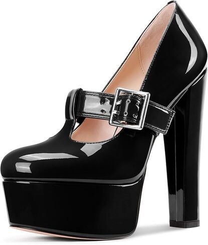 Aachcol Womens Platform Mary Jane Pumps Chunky Block T-Strap High Heels Round Toe Prom Dress Shoes 5.9 Inches Heels in Saudi Arabia