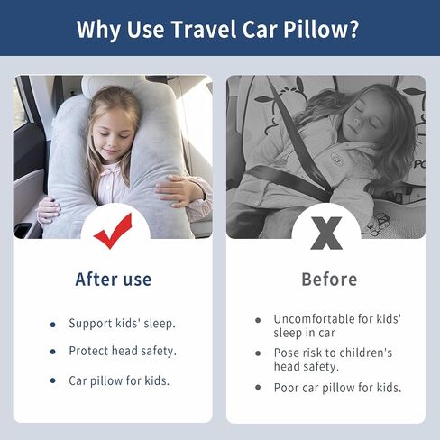 Car Pillow for Kids, Travel Pillow for Car, Toddler Travel Pillow for Sleeping Carseat Pillow for Adults, Removable and Washable Covers, Long Car Ride Essentials,Grey in Saudi Arabia