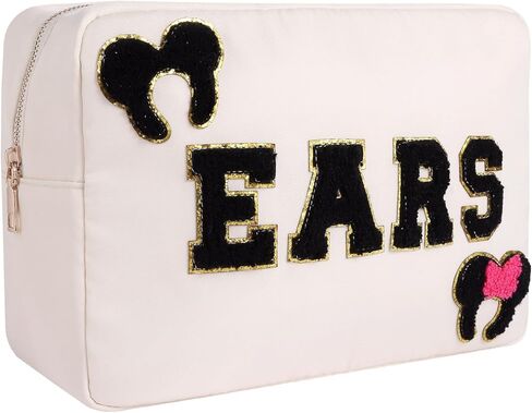Mouse Ears Bag Travel Case Hair Accessories Organizer Bow Mouse Ears Headbands Holder Storage Nylon Large Chenille Letter Makeup Bag Park Travel Essentials Gifts for Women in Saudi Arabia