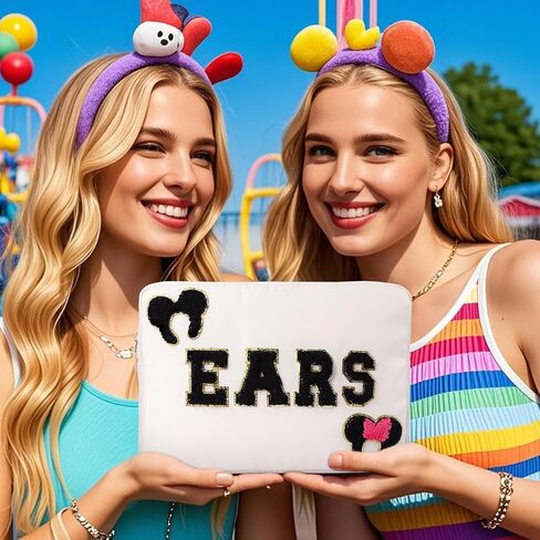 Mouse Ears Bag Travel Case Hair Accessories Organizer Bow Mouse Ears Headbands Holder Storage Nylon Large Chenille Letter Makeup Bag Park Travel Essentials Gifts for Women in Saudi Arabia
